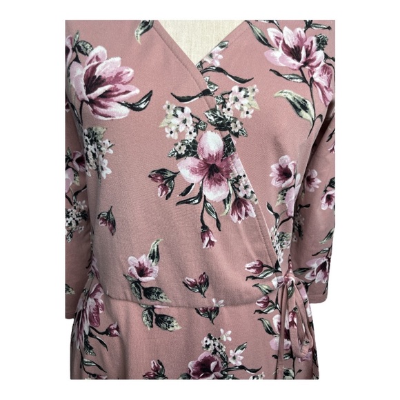 A. BYER MAUVE FLORAL LONG SLEEVE FAUX WRAP DRESS SIZE LARGE - Picture 3 of 12